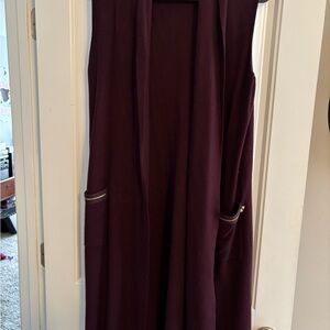 Magaschoni Sleeveless Long Open Cardigan Vest in Deep Plum